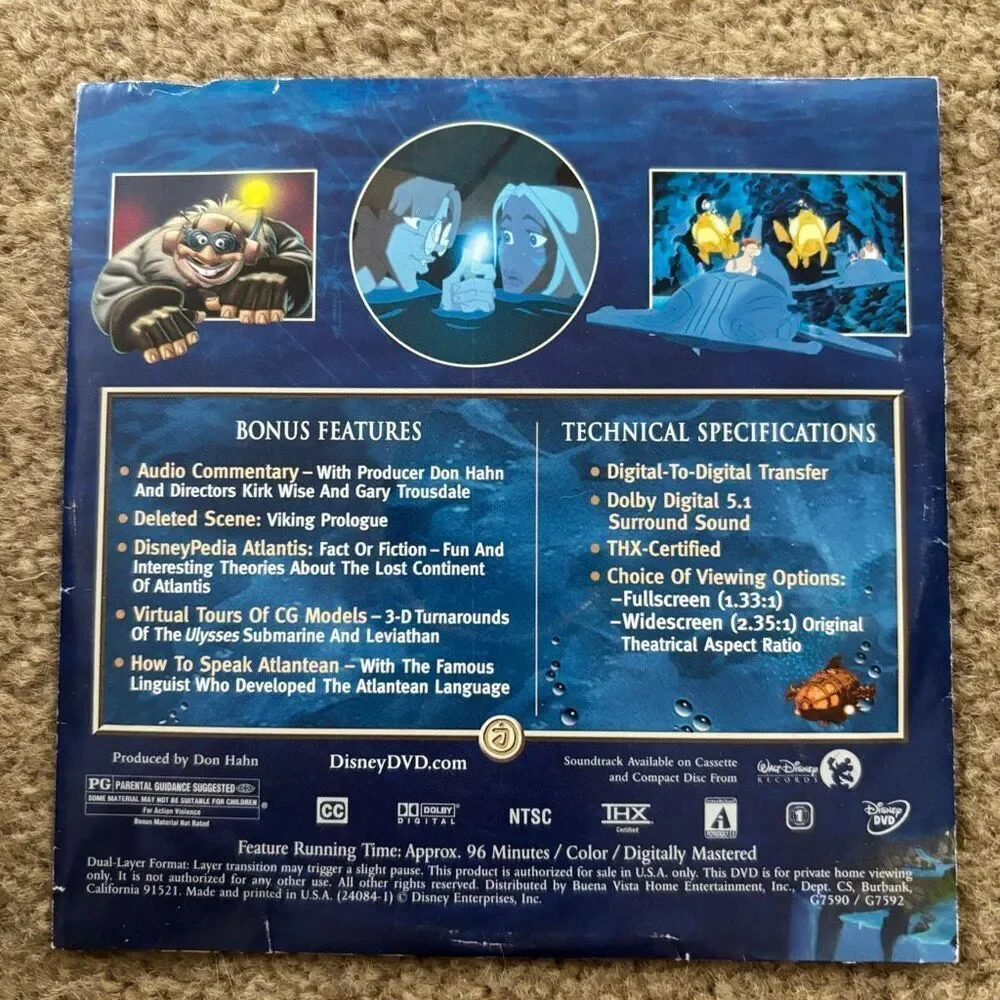 Disney’s Atlantis The Lost Empire PC CD-ROM For Windows 95/ 98/Me/XP